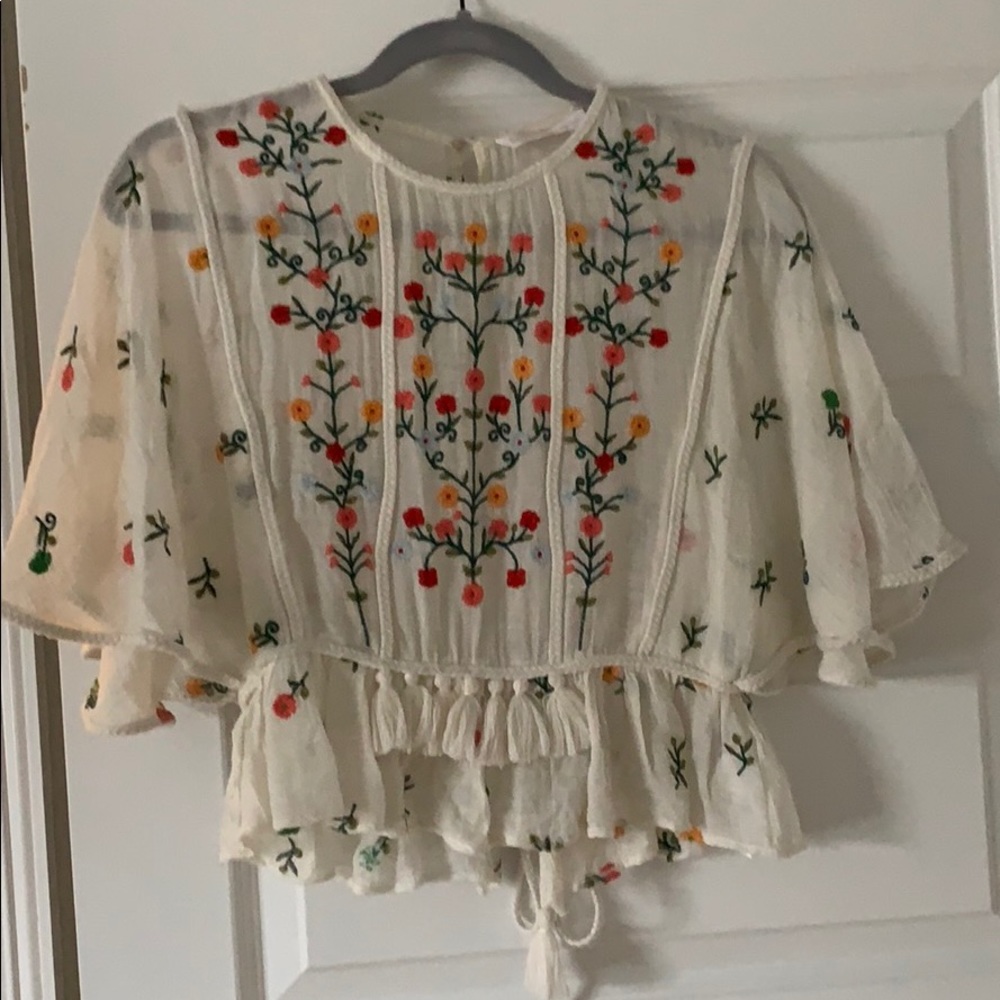 Zara Floral Tassel Top